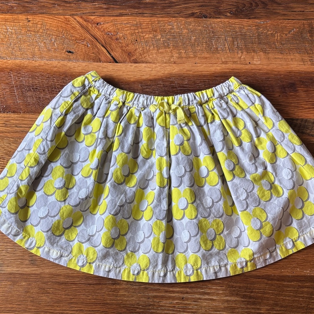 Mini Boden Daisy Yellow Floral Cotton Skirt – Lightweight Gathered Waist 2-3Y
